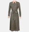 Valentino Embellished Belted Printed Silk-twill Midi Shirt Dress In Schwarz