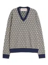 Valentino Wool Jumper With Toute La V Jacquard Pattern In Azul
