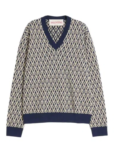 VALENTINO SUÉTER CON CUELLO DE PICO - AZUL