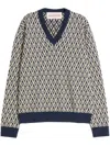 Valentino Wool Jumper With Toute La V Jacquard Pattern In Beige