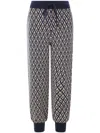 Valentino High-waisted Wide-leg Zigzag Cream And Navy Virgin Wool Pants In Neutrals