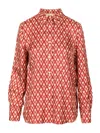 Valentino Geometric Print Collared Long Sleeve Shirt In Red