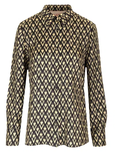 Valentino Blackwhite Logo Print Shirt In Multicolor