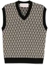 Valentino Men's Navy Virgin Wool Vest With Pattern In Black