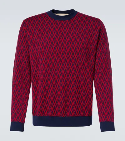 Valentino Toute La V Virgin Wool Jacquard Sweater In Blue