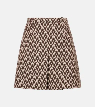 Valentino Toute La V Wool Jacquard Miniskirt In Brown