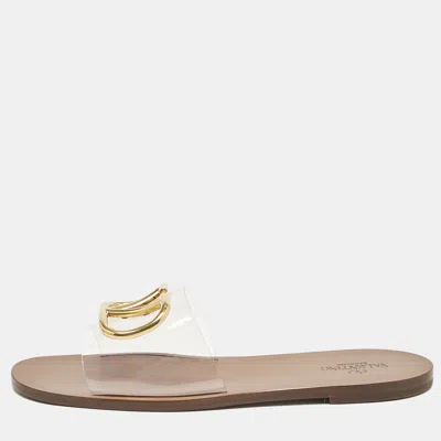 Pre-owned Valentino Garavani Tranparent Pvc Vlogo Flat Slides Size 40.5