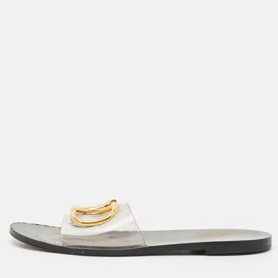 Pre-owned Valentino Garavani Transparent Pvc Vlogo Slide Flats Size 38.5