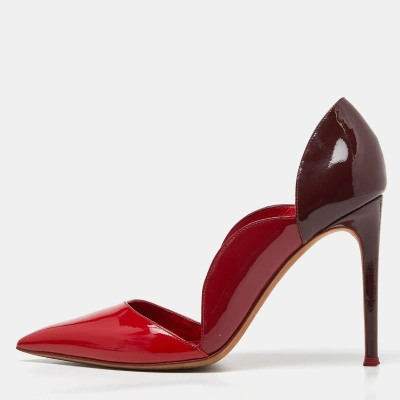 Pre-owned Valentino Garavani Tricolor Patent Leather Scalloped Pointed Toe Pumps Size 38 In Red