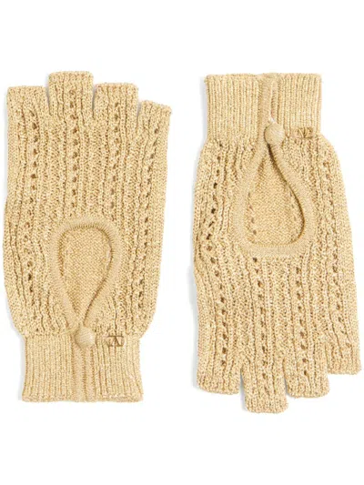Valentino Garavani Fingerless Knitted Gloves In Lurex Woman Gold Uni