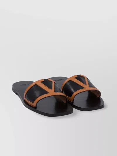 VALENTINO GARAVANI TRIMMED FLAT SOLE SANDALS WITH OPEN SQUARE TOE