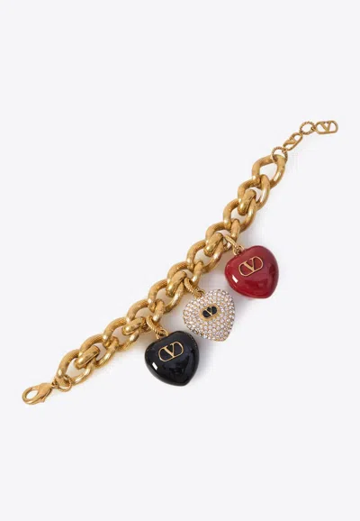 Valentino Garavani Triple Coeur Royal Chain Bracelet In Gold