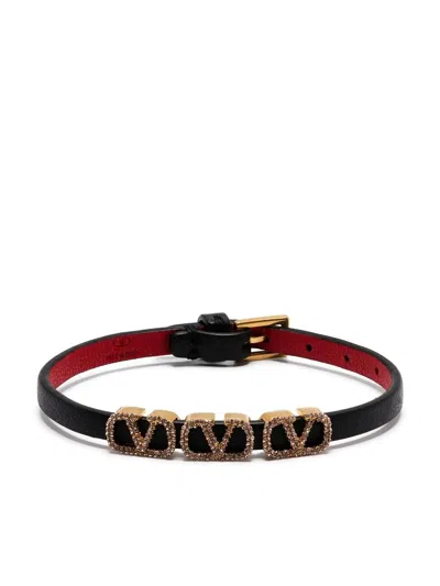 Valentino Garavani Triple Crystal Vlogo Bracelet In Black