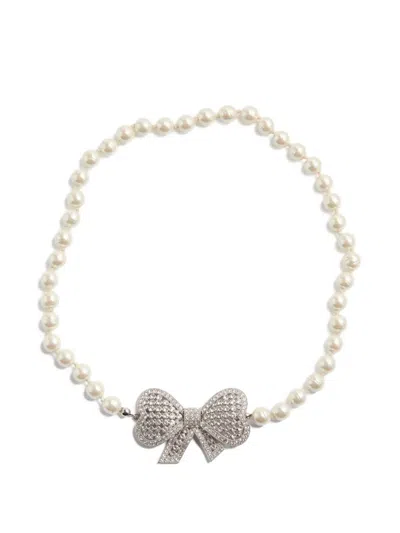 Valentino Garavani Trop Chou Necklace In Metal, Baroque Glass Beads, And Swarovski® Crystals In White
