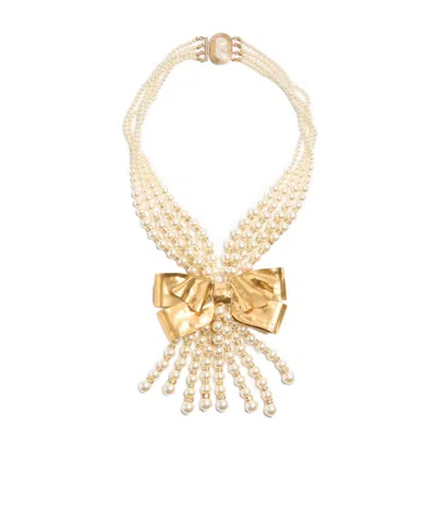 Valentino Garavani Trop Chou Necklace In Metal, Enamel, Pearls And Crystals In Yellow
