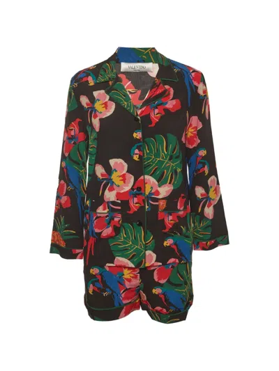 Pre-owned Valentino Tropical-print Shorts Set In Black