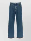 Valentino Trousers With Five Pockets And Floral Print Inserts In Blue