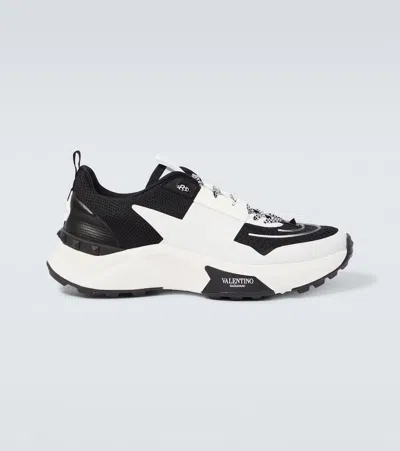 Valentino Garavani True Act Leather-trimmed Mesh And Rubber Sneakers In Black