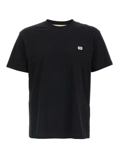 Valentino Logo-embroidered Cotton-jersey T-shirt In Black