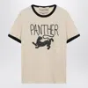 Valentino Garavani Butter-colored T-shirt With Panther Print In Multi