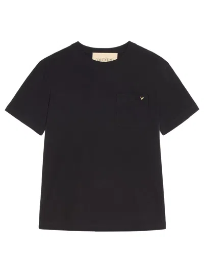 Valentino V Gold Cotton T Shirt In Black