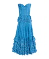 Valentino Strapless Pleated Ruffled Polka-dot Silk-chiffon Gown In Sky Blue/birch