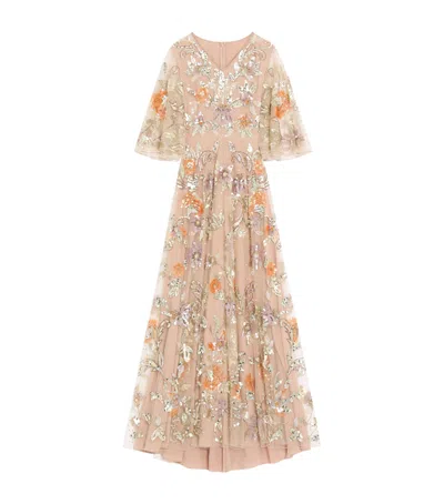Valentino Tulle Embellished Sequin Gown In Brown
