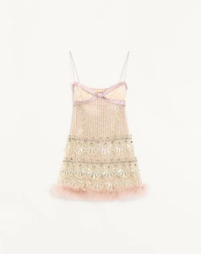 Valentino Tulle Illusione Embroidered Short Dress Woman Pink 36