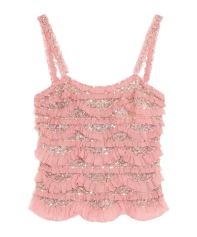 Valentino Tulle Illusione Embroidered Top In Pink
