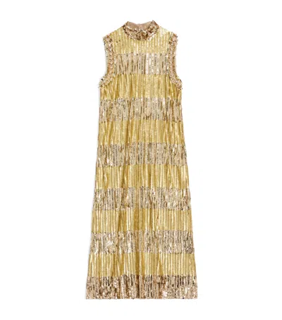 Valentino Tulle Illusione Midi Dress In Gold