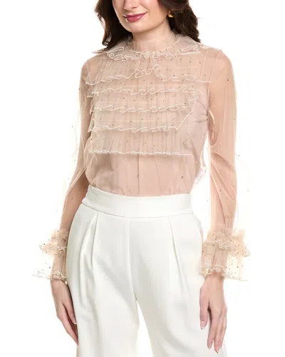 Valentino Tulle Ruffle Blouse In Pink
