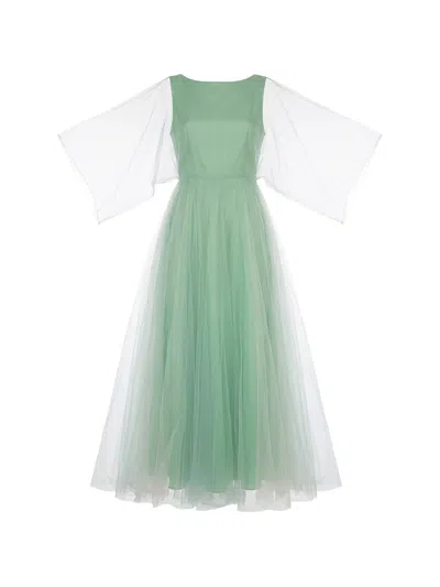 Valentino Tulle-layered Flared Midi Dress In Blue