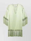 Valentino Tunic Dress In Silk Satin With Fringe
