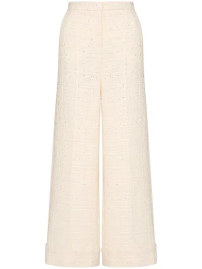 Valentino Turn-up Hem Wide-leg Trousers In Nude & Neutrals