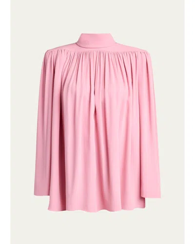 Valentino Turtleneck Gathered Silk Long-sleeve Top In Pink