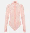 Valentino Turtleneck Lace Bodysuit In Pink