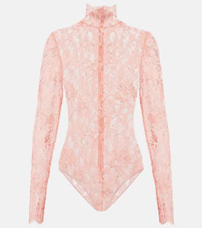 Valentino Turtleneck Lace Bodysuit In Pink