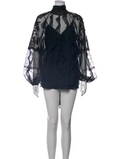 Pre-owned Valentino Turtleneck Long Sleeve Blouse W/ Tags In Black