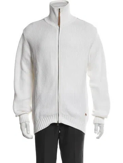 Pre-owned Valentino Turtleneck Long Sleeve Cardigan In White