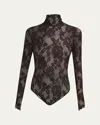 Valentino Turtleneck Long-sleeve Lace Bodysuit In Black