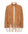 Valentino Turtleneck Long Sleeve Leather Jacket In Brown
