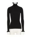 Valentino Garavani Ruffle Trim Rib Virgin Wool Sweater In Black