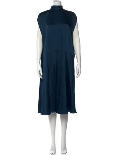 Pre-owned Valentino Turtleneck Midi Length Dress In Blue