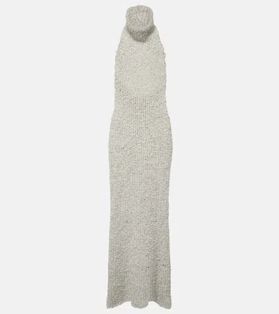 Valentino Turtleneck Silk Bouclé Maxi Dress In Grau