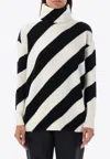 Valentino Diagonal Stripe Virgin Wool Turtleneck Sweater In Monochrome