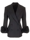 Valentino Floral-appliqué Virgin Wool Grisaille Blazer In Black