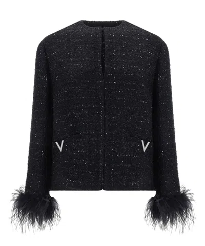 Valentino Tweed Blazer In Black