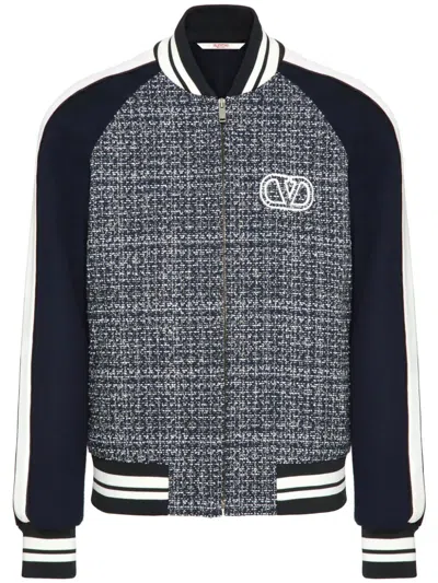 Valentino Tweed Bomber Jacket For In Blue