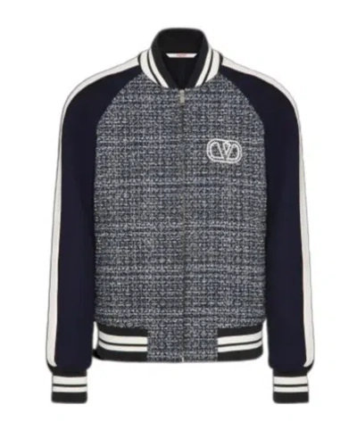 Valentino Tweed Bomber Jacket For In Blue