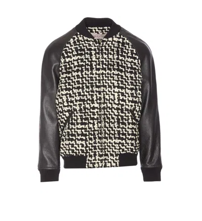 Valentino Chez-patch Tweed Bomber Jacket In Beige